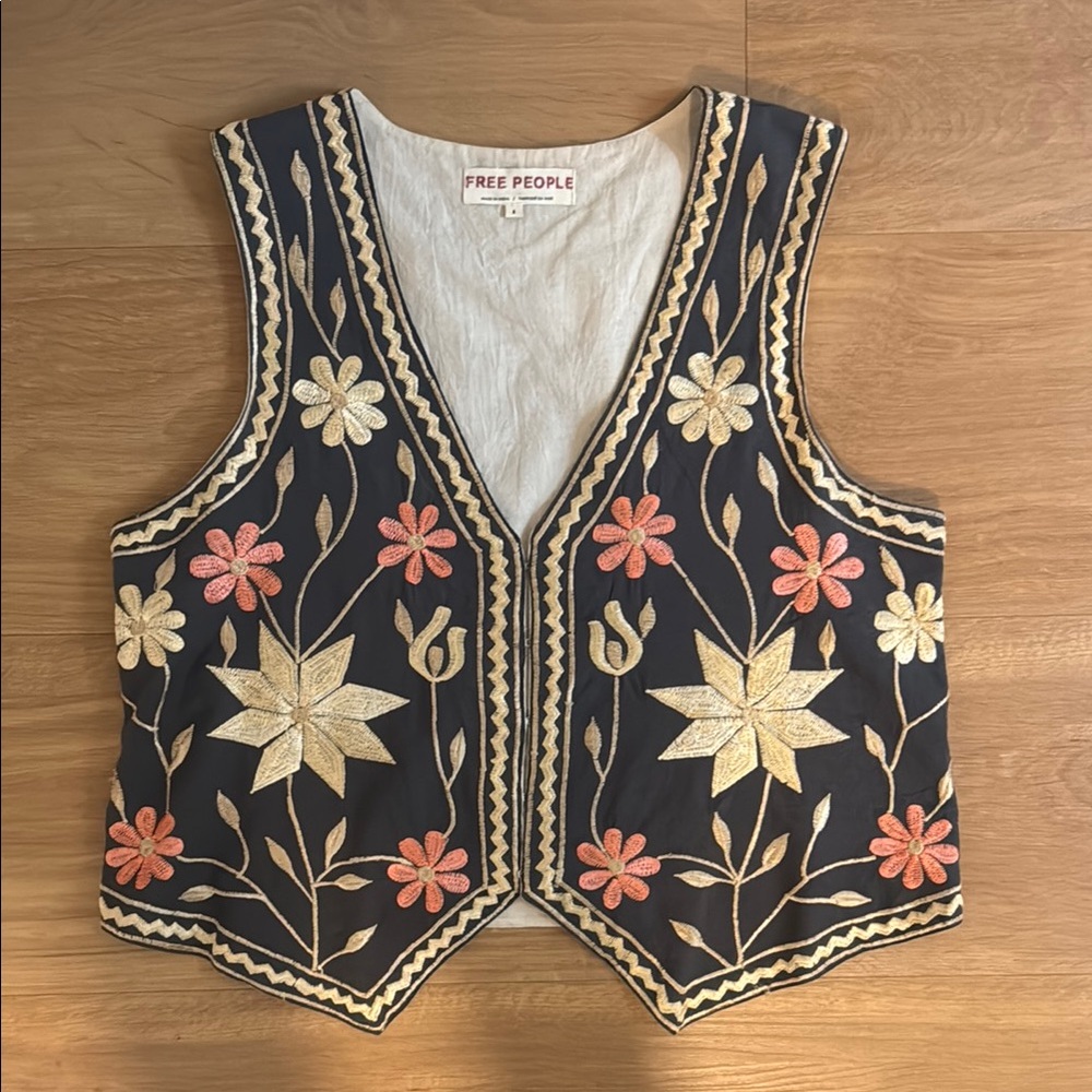 Free People Remy Embroidered Waistcoat in Black Combo
